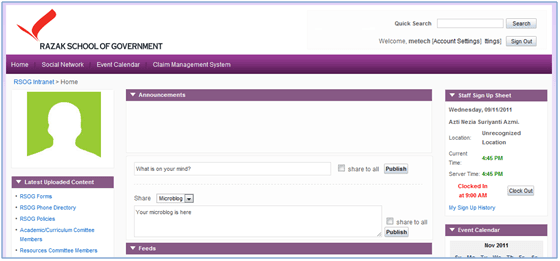 RSOG intranet — event calendar